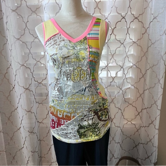 Y2K Colorful QUEEN Long Tank Top Sequins Scattered Over Front Size S - Picture 1 of 6